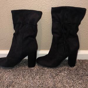 BLACK SUEDE PERFECT CONDITION HEELED BOOTS